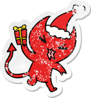 hand drawn christmas distressed sticker cartoon of kawaii devil png