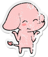 distressed sticker of a cute cartoon elephant png