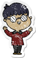 distressed sticker of a cartoon boy wearing spectacles png