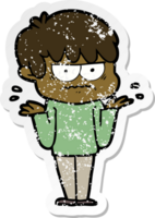 distressed sticker of a annoyed cartoon boy png