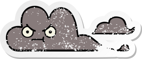 distressed sticker of a cute cartoon storm cloud png