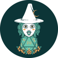 icon of half orc witch with natural twenty dice roll png
