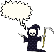 hand drawn comic book speech bubble cartoon death with scythe png