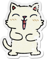 distressed sticker of a quirky hand drawn cartoon cat png