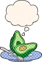 cartone animato avocado con pensato bolla nel comico libro stile png