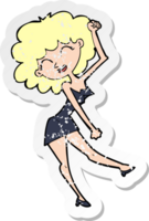 retro distressed sticker of a cartoon dancing woman png