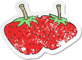 retro distressed sticker of a cartoon strawberries png
