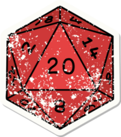 distressed sticker tattoo in traditional style of a d20 dice png