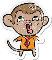 distressed sticker of a crazy cartoon monkey in shirt and tie png