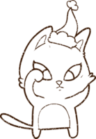 dibujo al carboncillo de un gato navideño png