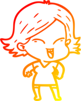 warm gradient line drawing of a happy cartoon girl png