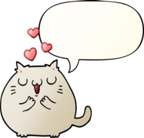 cute cartoon cat in love with speech bubble in smooth gradient style png