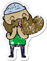 distressed sticker of a happy bearded man laughing png