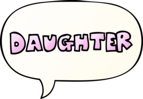 cartoon word daughter with speech bubble in smooth gradient style png