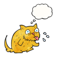 hand drawn thought bubble textured cartoon cat blowing raspberry png