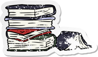 distressed sticker of a cartoon pile of books png