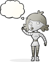 cartone animato robot donna agitando con pensato bolla png