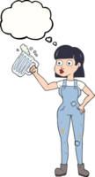 hand drawn thought bubble cartoon woman with beer png