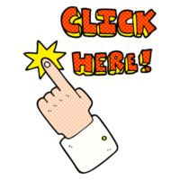 main tiré dessin animé Cliquez sur ici signe avec doigt png