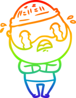 rainbow gradient line drawing of a cartoon bearded man crying png