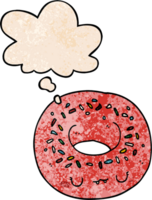 tekenfilm donut met gedachte bubbel in grunge structuur stijl png