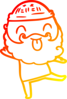 warm gradient line drawing of a dancing man with beard sticking out tongue png