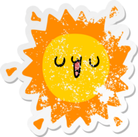 distressed sticker of a cartoon sun png