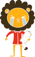 flat color style cartoon crying lion with clipboard png