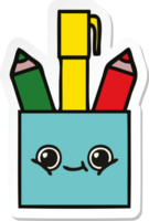 sticker of a cute cartoon pencil pot png