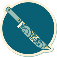 sticker of tattoo in traditional style of a dagger and flowers png