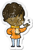 distressed sticker of a cartoon woman png