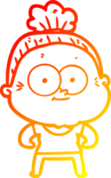 warm gradient line drawing of a cartoon happy old woman png