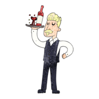 hand textured cartoon waiter png