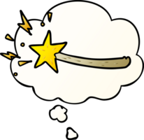 cartoon magic wand with thought bubble in smooth gradient style png