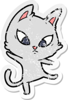distressed sticker of a confused cartoon cat png
