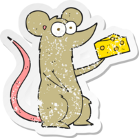 retro verontruste sticker van een cartoonmuis met kaas png