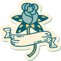 pegatina de tatuaje al estilo tradicional de una rosa y pancarta png