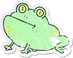 distressed sticker of a quirky hand drawn cartoon frog png