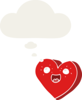 heart cartoon character with thought bubble in retro style png