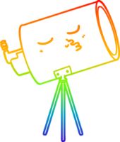 rainbow gradient line drawing of a cartoon telescope with face png
