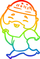 rainbow gradient line drawing of a cartoon happy bearded man png