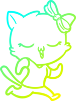 kalt Gradient Linie Zeichnung von ein Karikatur Katze mit Bogen auf Kopf png