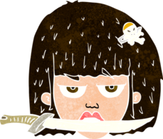 cartoon woman holding knife between teeth png