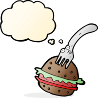 cartone animato forchetta e hamburger con pensato bolla png