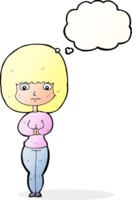 cartoon shy woman with thought bubble png