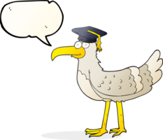 hand drawn speech bubble cartoon seagull with graduate cap png