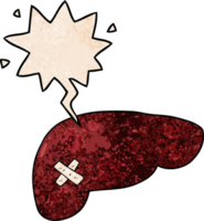 cartoon unhealthy liver with speech bubble in retro texture style png