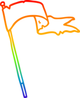 rainbow gradient line drawing of a cartoon waving white banner flag png