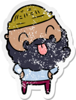 distressed sticker of a man with beard sticking out tongue png