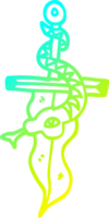 cold gradient line drawing of a cartoon dagger and snake tattoo png